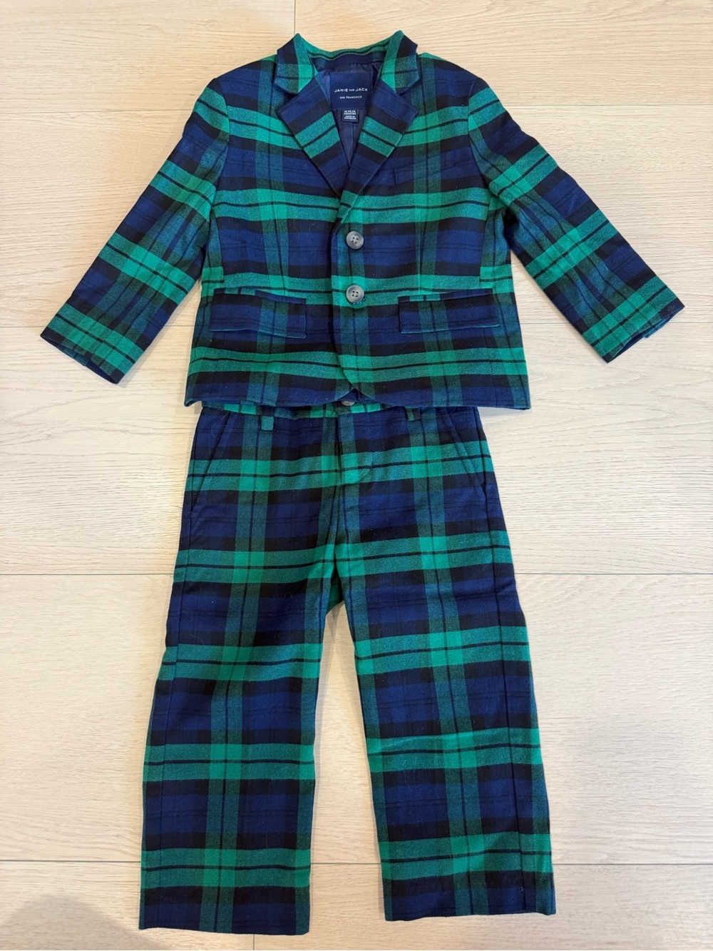 Janie and Jack Green & Navy Plaid Blazer and Pants Set | 18-24 months